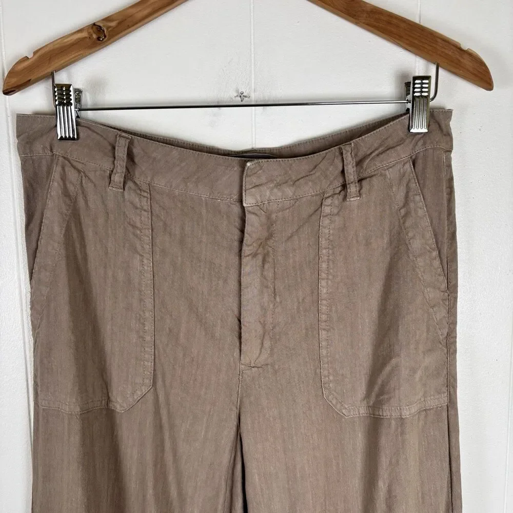 KUT From The Kloth Topaz Womens Size 8 Wide Leg Cropped Pants Taupe Linen Blend - Picture 2 of 11